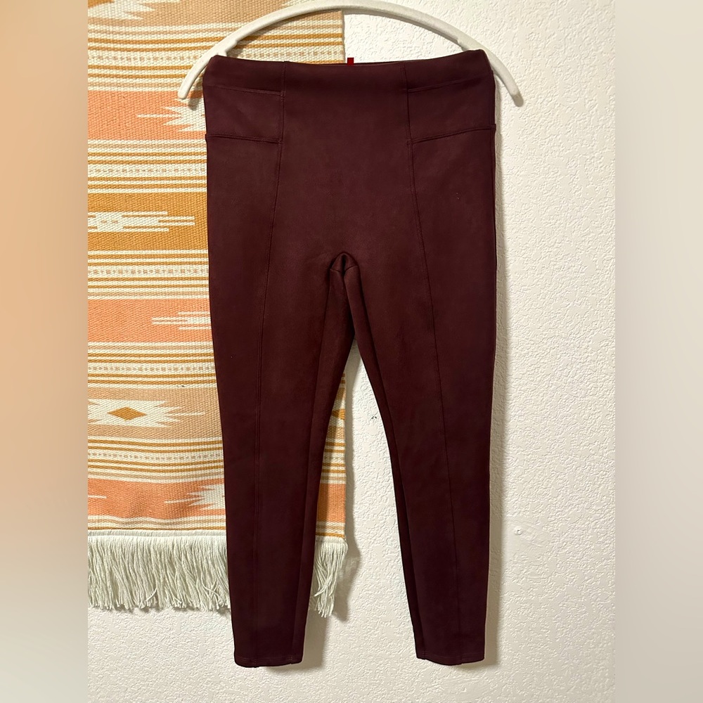Spanx Faux Suede Burgundy Leggings. Size M